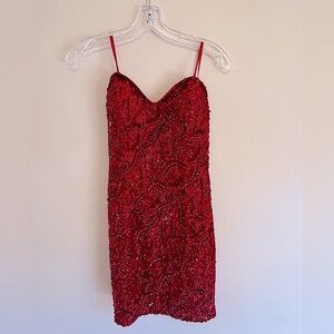 Scala Strapless Red Beaded Sequin Party Dress
